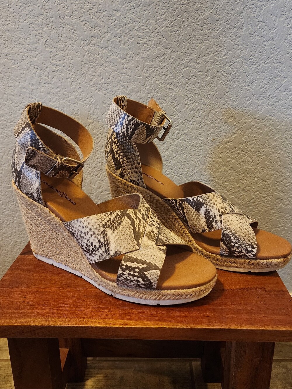 Snake-Print Espadrille Wedges in Neutral Tones
